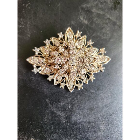 Diamond Shape Rhinestone Vintage Brooch Accent for Black Dress - Picture 2 of 10